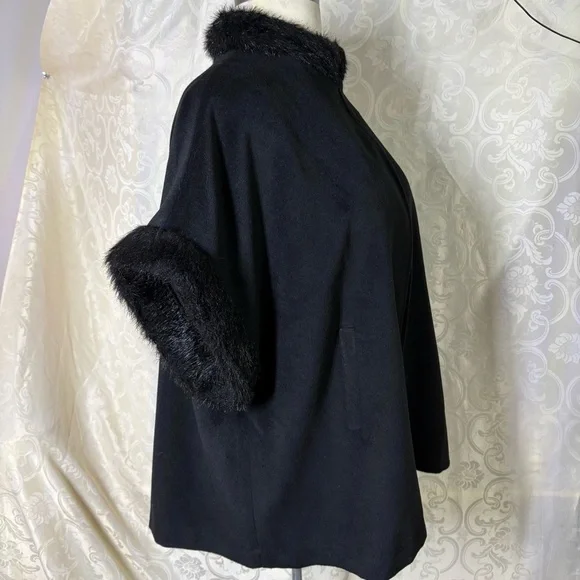 Halogen Black Fur-Trimmed Women's Poncho - Picture 12 of 16